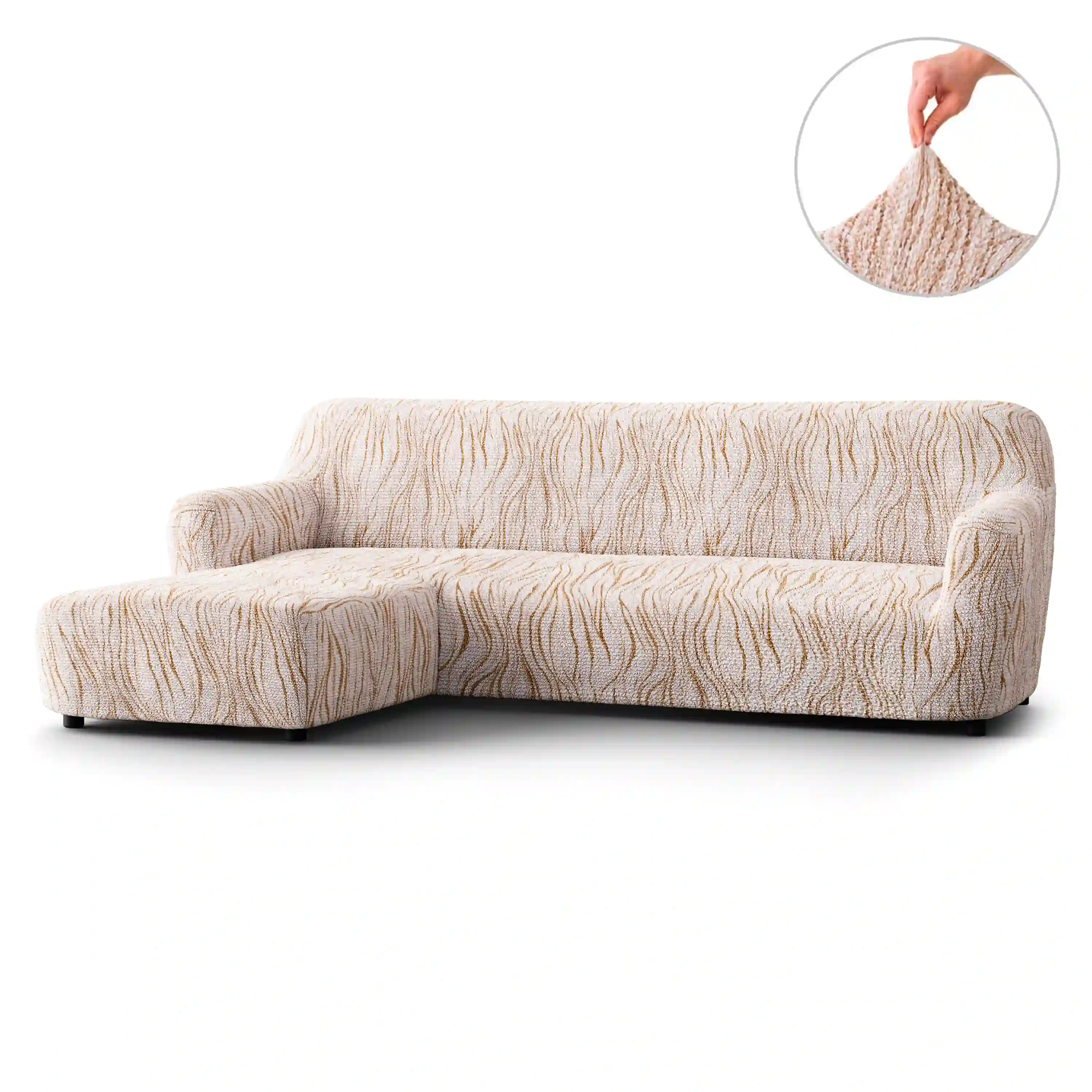 Housse de canapé en L (méridienne gauche) - Universo Beige, Collection Imprimé Microfibre